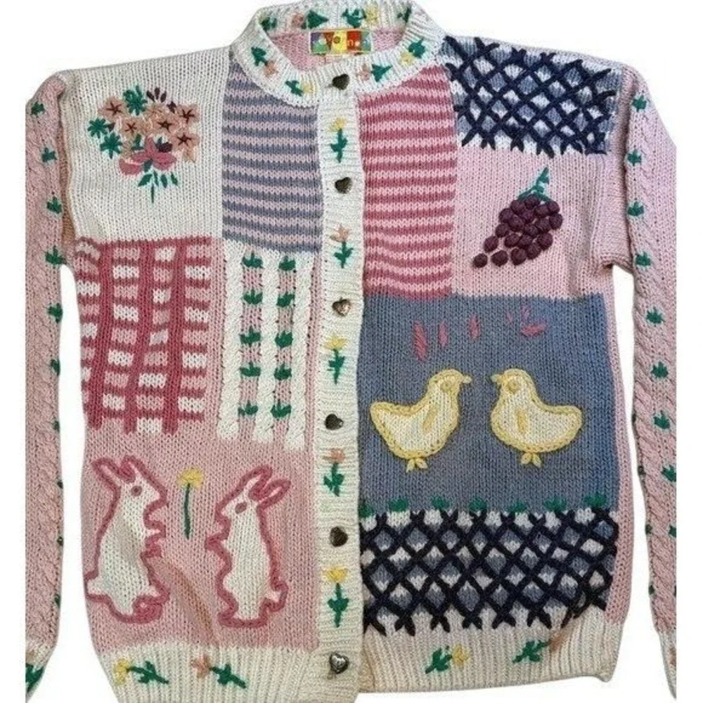 Savannah Cardigan Sweater Soft Pink Easter Kidcore Cute‎ Bunny Girl's  Large 14